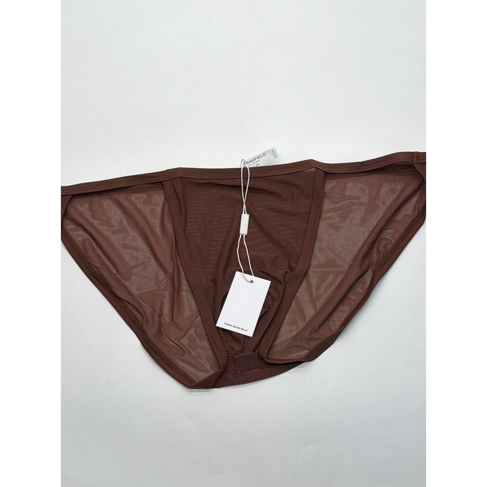 Todd Sanfield Minimal Mesh Endurance Brief Leather Brown MM6953 Mens Large NEW